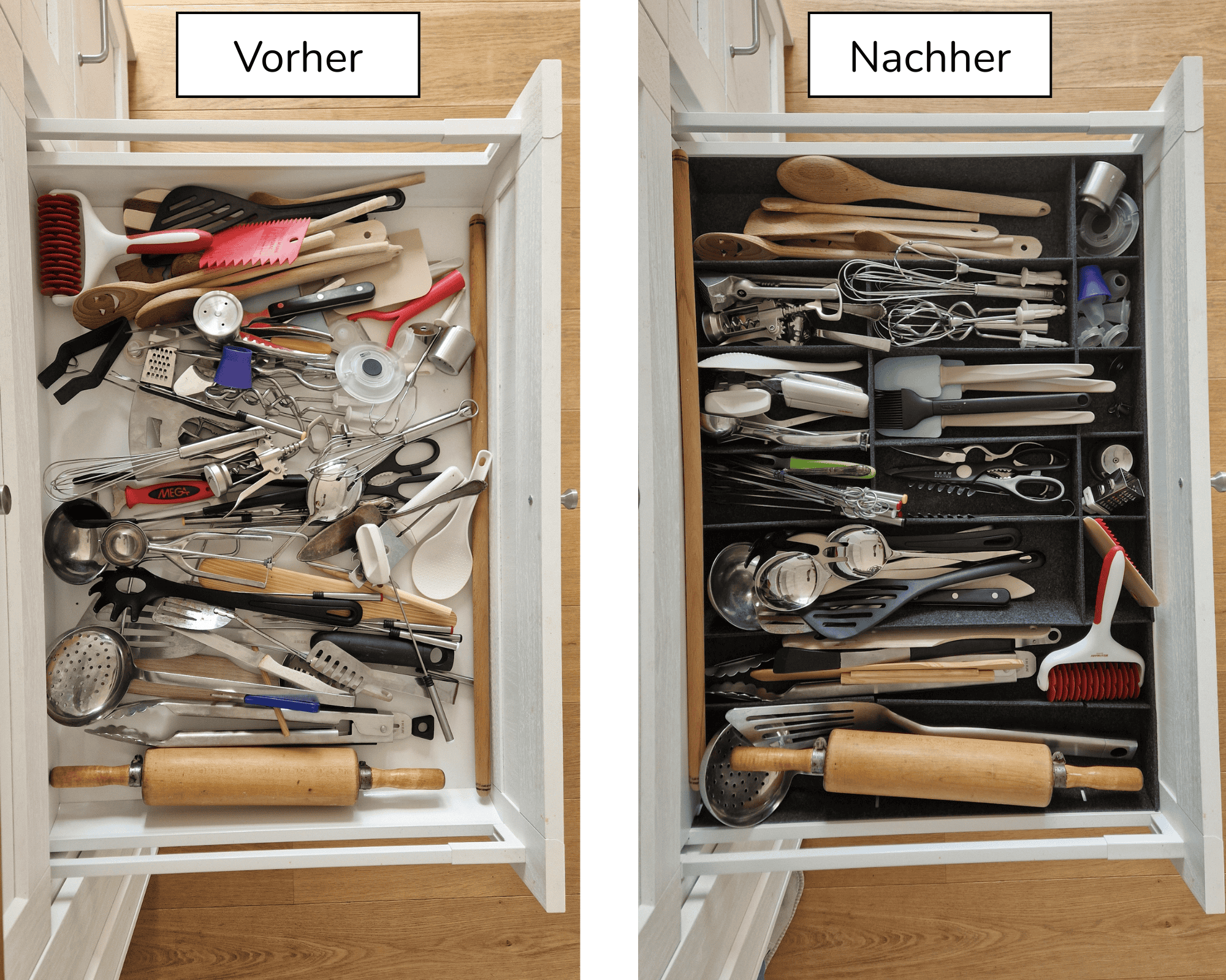 Küchenschublade sortiert